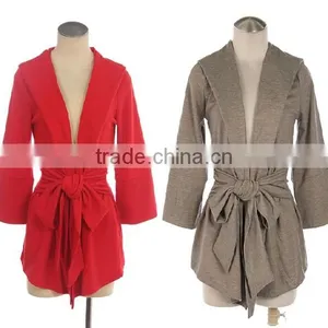 KNIT HOODIE WITH WAIST TIE Manufacture Factory KNIT HOODIE Women Lady KNIT HOODIE thumbnail-1