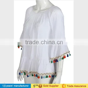 Boat Neck Long Sleeve Ruffle Loose Blouse White Plus Size off Shoulder Summer Beach Boho Blouse for Women 2017 thumbnail-4