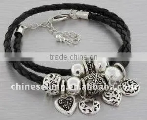 Leather Bracelet, Charm Bracelet, Heart Charm Bracelet for Valentine Day, Friendship Bracelet thumbnail-1