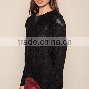 MGOO Brand Sweaters Pullover Model Black Leathertte Sweaters Knit Hi Low Fashion Clothing Urban thumbnail-3