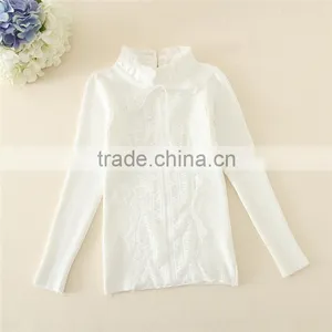 Duoduo Princess Girls 2015 New Model Knitting Snow White Children Sweater Solid White Mandarin Collar Kids Pullover thumbnail-1