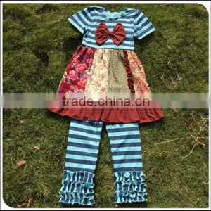 Baby Girl Stripe Giggle Moon Remake Boutique Outfits Children Spring Easter Floral Cotton Dress Pants Ruffles Clothing Set thumbnail-6