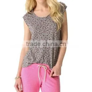Fashionable 100% Cotton Printed O-neck Women t Shirt thumbnail-1