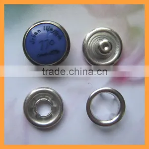 Letter Printed Blue Pearl Color Cap Brass Five Prong Snap Button, Customized Size Garment Buttons thumbnail-1