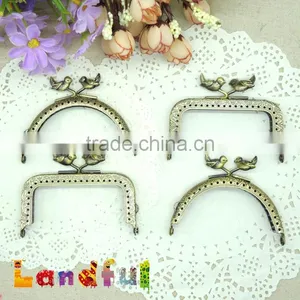 3.35 Inch Half Round Bronze Birds Sew in Handmade Metal Clutch Purse Frame thumbnail-6