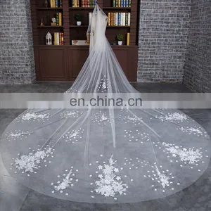 HSP1704 High Quality Lace Appliqued Veil Wedding Bridal Long Cathedral thumbnail-4