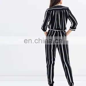 Cheap Wholesale Custom Printing One Piece Jumpsuit Stripe Wrap Autumn Women Fashion Jumpsuit thumbnail-4
