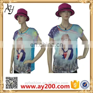 Chiffon t Shirt Women Ladies Girls Rubber Print t Shirts Digital Printing t Shirt thumbnail-1