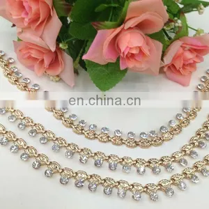 Hot Sell Drop Crystal Gold Color Metal Chain Trimming Sew on Clothing Bags or Shoes Garment Accessories thumbnail-1