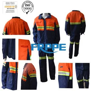 Fire Rated Fr Cotton Coveralls Two Tone Cotton Denim Orange Navy Blue thumbnail-1