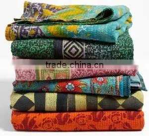 6 Heavy Vintage Kantha Quilts Gudri Reversible Throw Ralli India Wholesale Handmade Indian Lot thumbnail-1