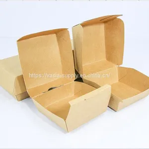 Grease-proof Recycled Cardboard Paper Food Box Brown Clamshell Paper Box for Hamburger thumbnail-1