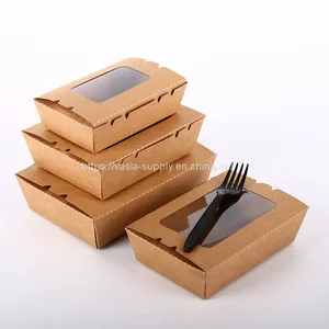 Disposable Salad Box Kraft Paper Lunch Box With Window Takeaway Food Grade Customized Packaging thumbnail-1