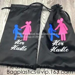 Customized Satin Hair Bag,Small Recyclable Gift Bag,Double Satin Drawstring Bag,Luxury Shinny Cream Satin Pouch With Ribbon thumbnail-3
