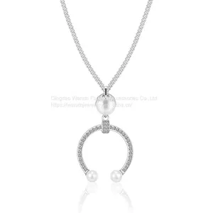 S925 Sterling Silver Crescent Pearl Pendant Necklace thumbnail-3
