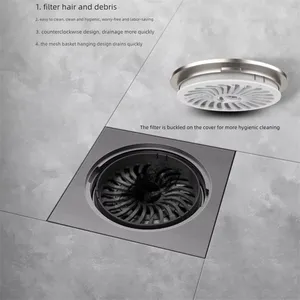 Modern 4 Inch Square Anti-Odor Anti-Hair Hanging Anti-Backflow Bathroom Shower Floor Drain for Kitchen Use Factory Price thumbnail-5