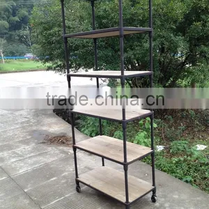 RE-1529 Custom Metal Frame Thick Wood Shelf With Wheel thumbnail-1