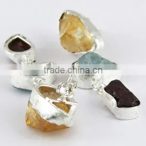 Designer Rough Citrine & Aquamarine & Garnet Silver Earring, Gemstone Silver Jewelry, Handmade Silver Jewelry thumbnail-5
