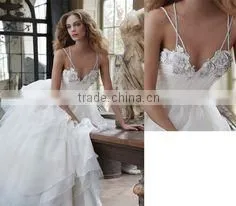 Spaghetti Straps Sweetheart Ivory Organza Wedding Dresses Sexy Open Back Bridal Gowns thumbnail-4