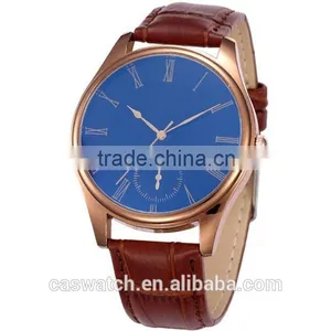 Luxury Blue Face Concise Style Leather Watch, Classic Rose Gold Plated Men's Watch, Japan Movement Quartz Watch thumbnail-3