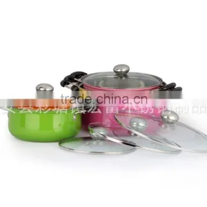 New Products 5pcs Colorful Stainless Steel Cookware Sets With Glass Lid thumbnail-4