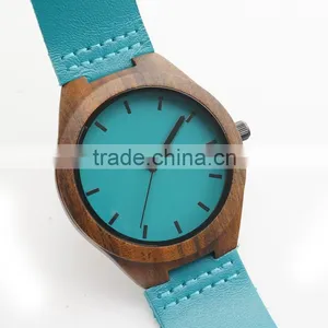 Newest Ebony Wood Wristwatches Blue Causal Watch Genuine Leather Wooden Fasion Watches for Men Women Best Gifts With Gift Box thumbnail-5