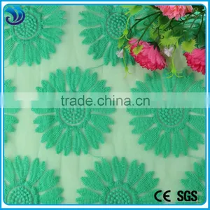 Organza Fabric With Green Floral Embroidery/Polyester Organza Fabric for Summer Dress thumbnail-2
