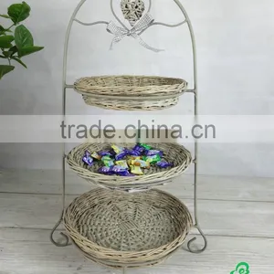 Three Tier Rustic Metal Stand With Willow Plate and Willow Heart and Ribbon Bow Decorated thumbnail-1