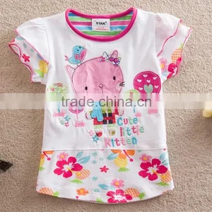 2-6T (S63145#White)Start Kids Clothing Wholesale Summer Baby Wear Kitty Cat Appliqued t Shirt thumbnail-1
