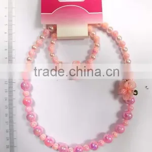 Cute Children Multicolor Beaded Necklace Bracelet Set With Flower thumbnail-4