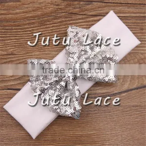 Fancy Sequin Bowkont Headwraps - Wide Cotton Fabric Big Bow Elastic Headband thumbnail-3