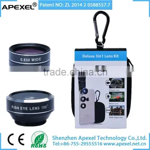 APEXEL 3 in 1 Universal Clip Fish Eye Wide Angle Macro Mobile Phone Lens for IPhone 6 thumbnail-1