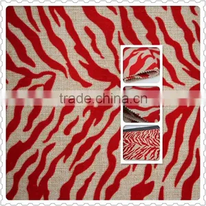 Fashion Design Red Pattern China Textile Polyester Linen Flocked Dri Fit Fabric thumbnail-1