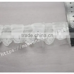 Simple Design 5cm Width Polyetser Folded Mesh Fabric Bridal Trim in White thumbnail-5
