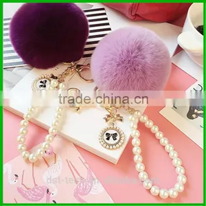 Custom Pom Pom Rabbit Fur Ball Keychain With Pearl thumbnail-1