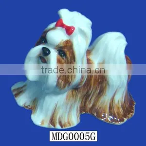 Hand Made Vintage Ceramic Dog Figurine Golden Shihtzu thumbnail-1