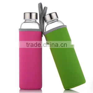 Environmental Borosilicate Glass Water Bottle With Colorful Nylon Sleeve (18oz) thumbnail-1