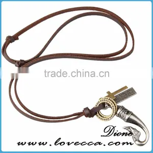 Wholesale Bronze Tone Anchor Pendant Necklace Brown Adjustable Vintage Leather Cord Necklace thumbnail-6