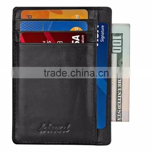 TIANHOOO Black 100% Soft Sheepskin Genuine Leather Credit Card Holder thumbnail-1