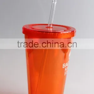 Double Wall Plastic Red Tumbler With Straw Lid 16oz thumbnail-3