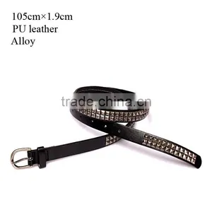 Wholesale Double Layer Pyraid Rivets Decorated D Buckle Sex Girl Thin PU Waist Belt thumbnail-1