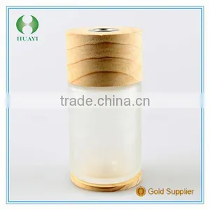 Perfume Frost Glass Bottle Pine Cup Shape Round Wooden Cap and Wooden Bottom thumbnail-1