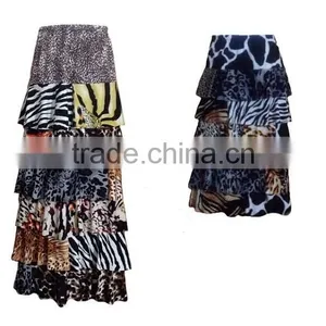5 Tier Skirts,6 Tier Skirt Slinky Spandex Blend Drapes Maxi Tiered Ruffle Skirt In Custom Mixed Print thumbnail-2