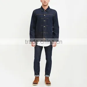 Dark Blue Casual Denim Custom Shirt Style Jacket Coat for Men thumbnail-4