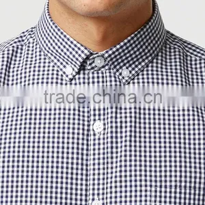 Navy Check Button Down Long Sleeve Smart Shirt thumbnail-3