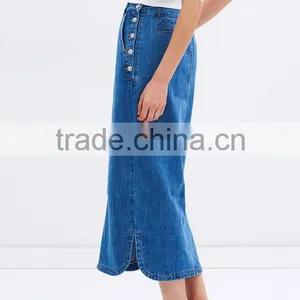 2016 Latest Long High Waist Design Pictures Denim Skirt thumbnail-3