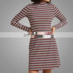Fashion Design Knit Fabric Striped Slim Mini Dress For Young Girls Plus Size Dress thumbnail-2