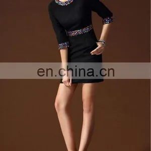 Beaded Woolen Dress Ladies Korean Dress New Fashion thumbnail-4