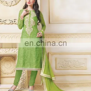 Green Colored Banarasi Chanderi Suit. thumbnail-1