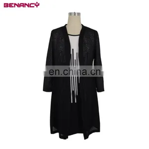 Fashionable Black and White Hit Colour Two Piece Vest Dress And Long Blouse Cardigan For Women Everyday Wear thumbnail-1